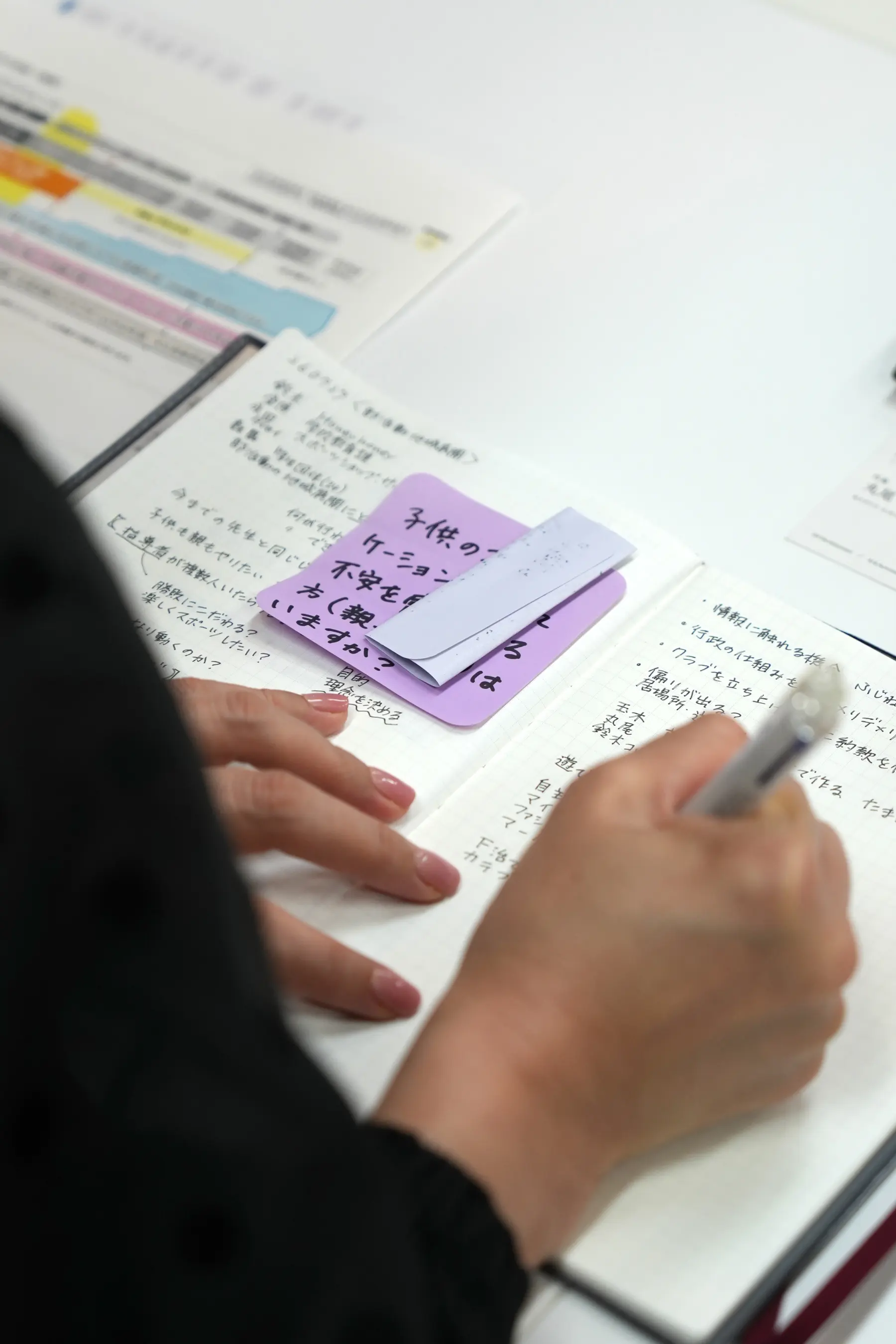 参加者がノートに議論内容を書き留めている様子